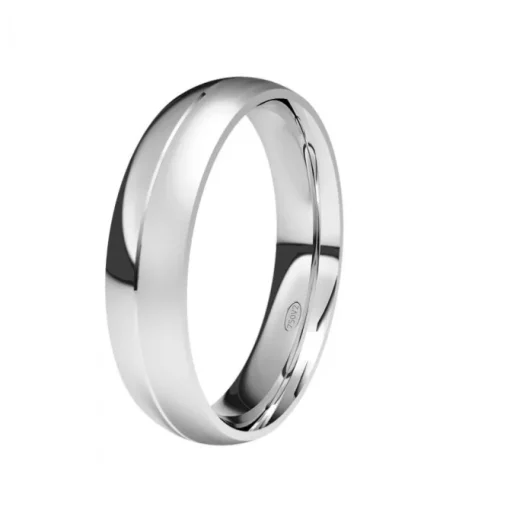 Alianza de Boda "Bicolor" de Oro Blanco Brillo y Satinado 18 Quilates 4.5 mm