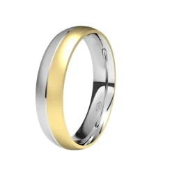 Alianza de Boda "Bicolor" de Oro Amarillo y Oro Blanco Mate 18 Quilates 4.5 mm