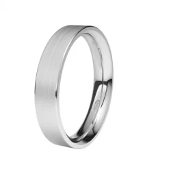 Alianza de Boda "Forma D" de Oro Blanco Satinado 18 Quilates 4 mm