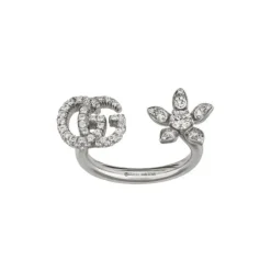 Anillo Gucci de flor y Doble G con diamantes Oro Blanco | Chocron Joyeros
