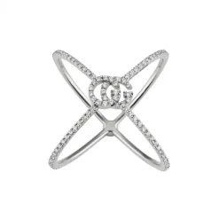Anillo Gucci diamantes GG Running en forma de X oro blanco | Distribuidor oficial Gucci |