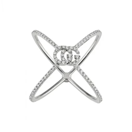 Anillo Gucci diamantes GG Running en forma de X oro blanco | Distribuidor oficial Gucci |