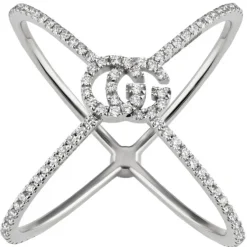 Anillo Gucci diamantes GG Running en forma de X oro blanco | Distribuidor oficial Gucci |