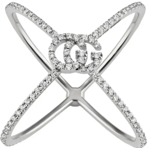 Anillo Gucci diamantes GG Running en forma de X oro blanco | Distribuidor oficial Gucci |