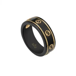 Anillo Gucci Icon de oro amarillo y corindón sintético negro