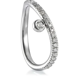 Anillo "Wave" media alianza de oro blanco con brillantes y chatón