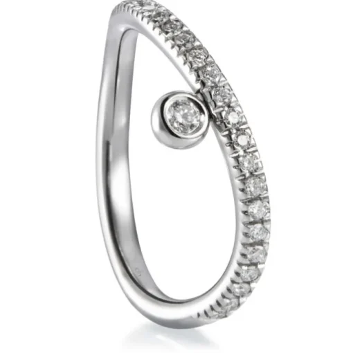 Anillo "Wave" media alianza de oro blanco con brillantes y chatón