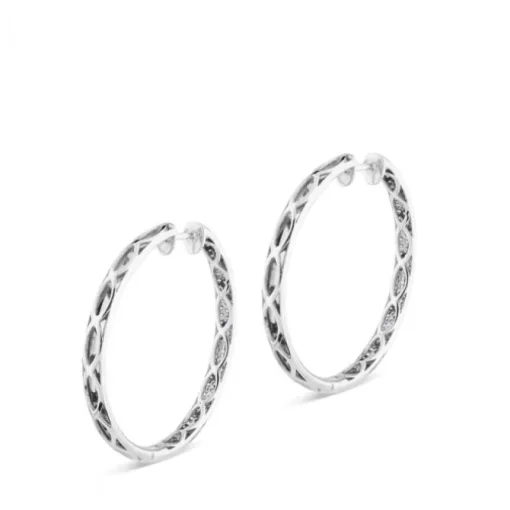 Aros de oro blanco con pavé de diamantes (4cm)