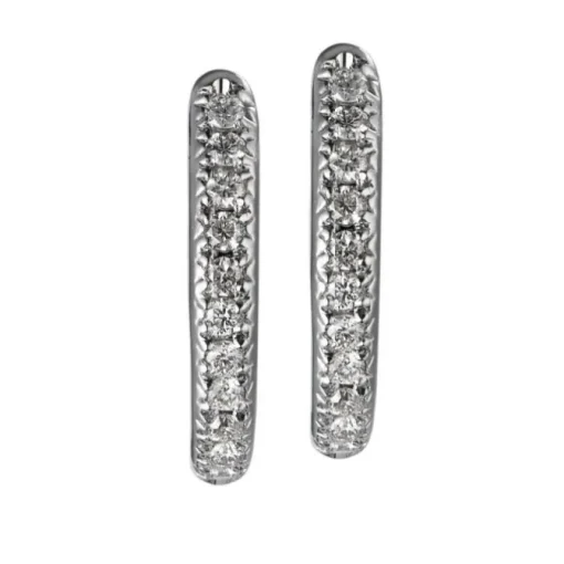 Aros finos ovales de oro blanco con diamantes