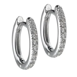 Aros finos ovales de oro blanco con diamantes