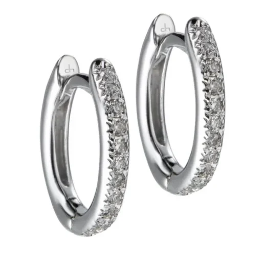 Aros finos ovales de oro blanco con diamantes