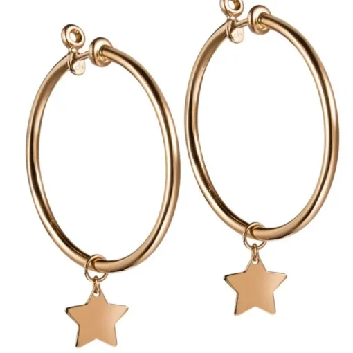 Aros medianos "Magic Stars" de oro rosa con charm de estrella