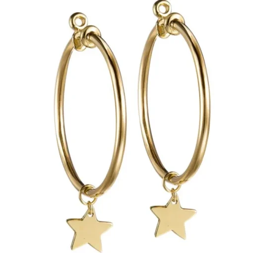 Aros medianos "Magic Stars" de oro amarillo con charm de estrella