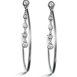 Aros "Shiny Drops" grandes de oro blanco con cadena de diamantes en chatón