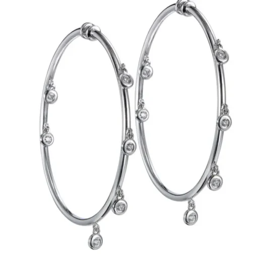 Aros "Shiny Drops" grandes de oro blanco con diamantes en chatón al aire