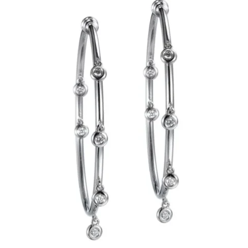 Aros "Shiny Drops" grandes de oro blanco con diamantes en chatón al aire