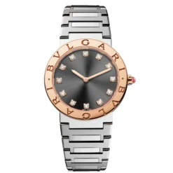 Bulgari Bulgari 33mm bisel oro rosa cuarzo