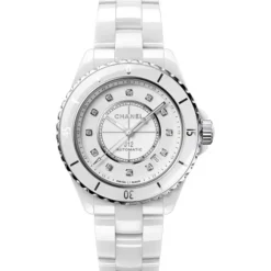 Chanel J12 ceramica blanca, acero, esfera blanca, diamantes, automatico