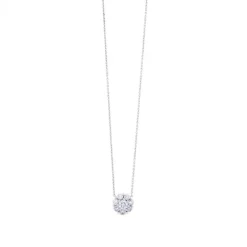Colgante de oro blanco con flor de diamantes en garra