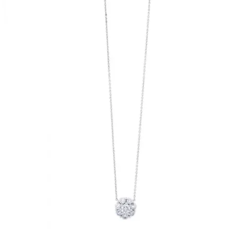 Colgante de oro blanco con flor de diamantes en garra