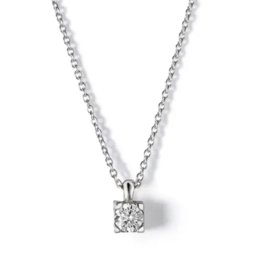 Colgante de oro blanco con diamante en 4 garras 0.15 quilates
