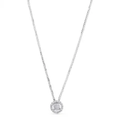 Colgante de oro blanco con circulo y orla de pavé de diamantes de 0,18 quilates