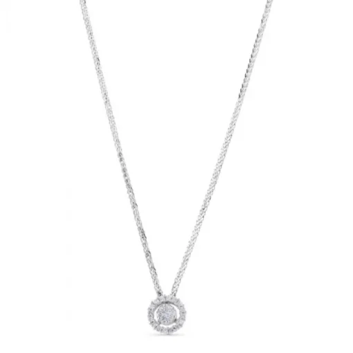 Colgante de oro blanco con circulo y orla de pavé de diamantes de 0,18 quilates
