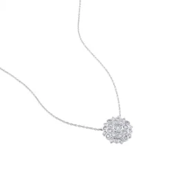 Colgante de oro blanco con flor de diamantes  