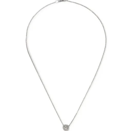 Colgante de oro blanco con diamante y orla de diamantes