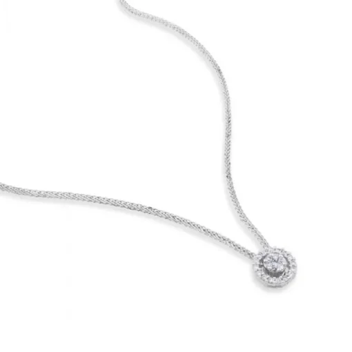 Colgante de oro blanco con circulo y orla de pavé de diamantes de 0,18 quilates