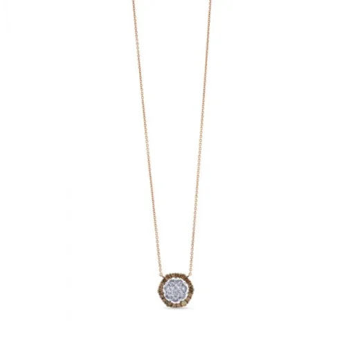 Colgante de oro rosa con flor de diamantes y orla de diamantes marrones