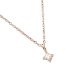 Colgante de oro rosa con diamante talla princesa en rombo