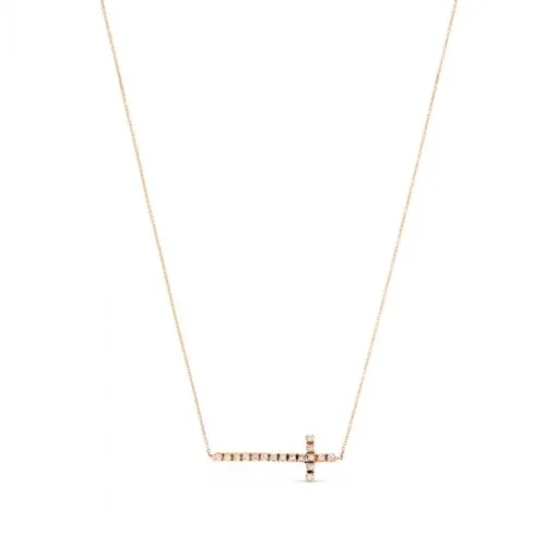 Colgante de oro rosa con cruz horizontal de diamantes