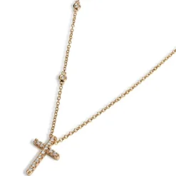 Colgante de oro rosa con cruz de brillantes y 3 chatones en cadena