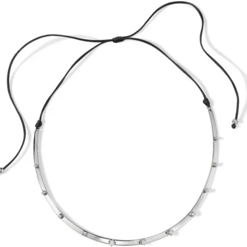 Collar cordón oro blanco con diamantes en rombo