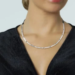 Collar cordón oro blanco con diamantes en rombo