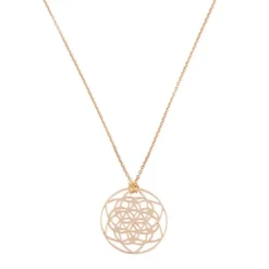 Collar Flower of life de oro rosa con un discreto diamante en el colgante