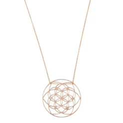 Collar Flower of life de oro rosa con un discreto diamante en el colgante