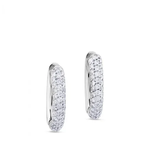 Criollas pequeñas ovales de oro blanco con pavé de diamantes