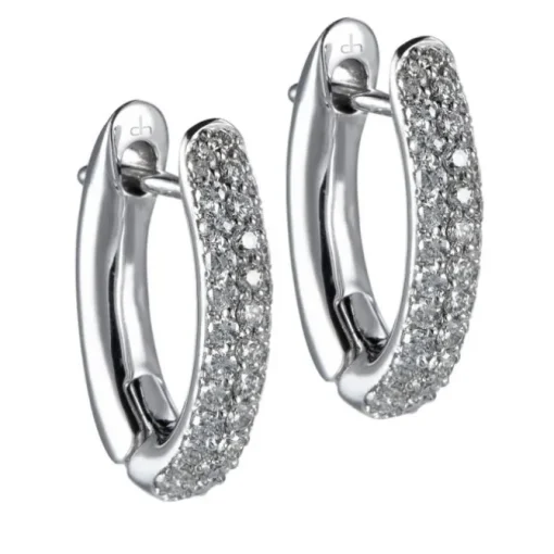 Criollas pequeñas ovales de oro blanco con pavé de diamantes