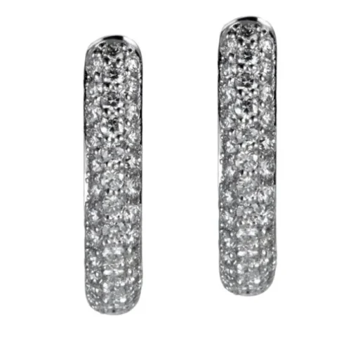 Criollas pequeñas ovales de oro blanco con pavé de diamantes
