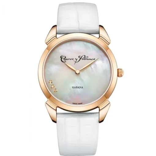 Cuervo y Sobrinos Historiador Primera Dama dorado esfera blanca correa 36mm