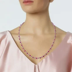 Gargantilla oro blanco con diamantes y rubies
