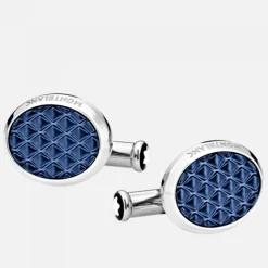 Gemelos Montblanc Meisterstück ovalados Acero y lacado azul 126132