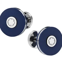 Gemelos Montblanc redondos de acero con resina azul