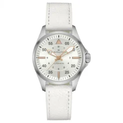 Hamilton Khaki Aviation Pilot Day Date Auto esfera blanca con correa 36mm