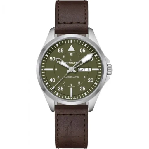 Hamilton Khaki Aviation Pilot Day Date Auto esfera verde con correa 42mm