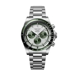 Longines Conquest Cronógrafo esfera blanca bisel verde 42mm