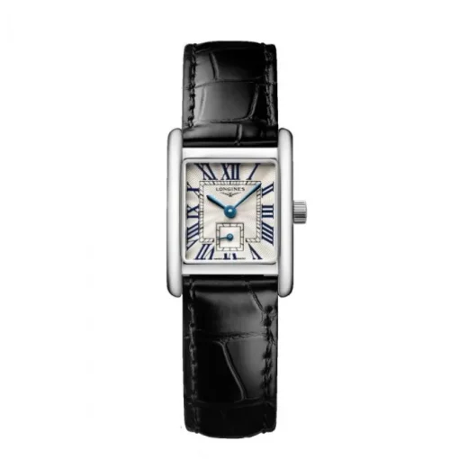 Longines Mini DolceVita blanco números romanos correa negra 29mm