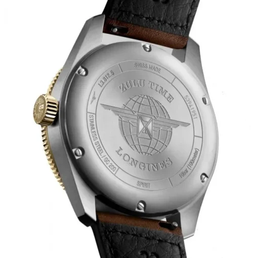 Longines Spirit Zulu Time negro y dorado con correa 42mm